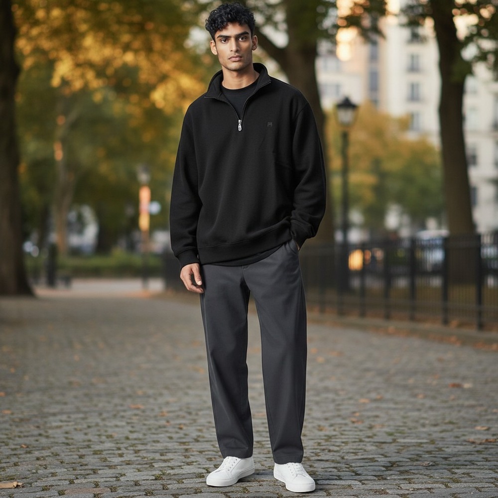 Fila Quarter Zip Pullover Large Black Excellent Embroidered Logo Sweatshirt